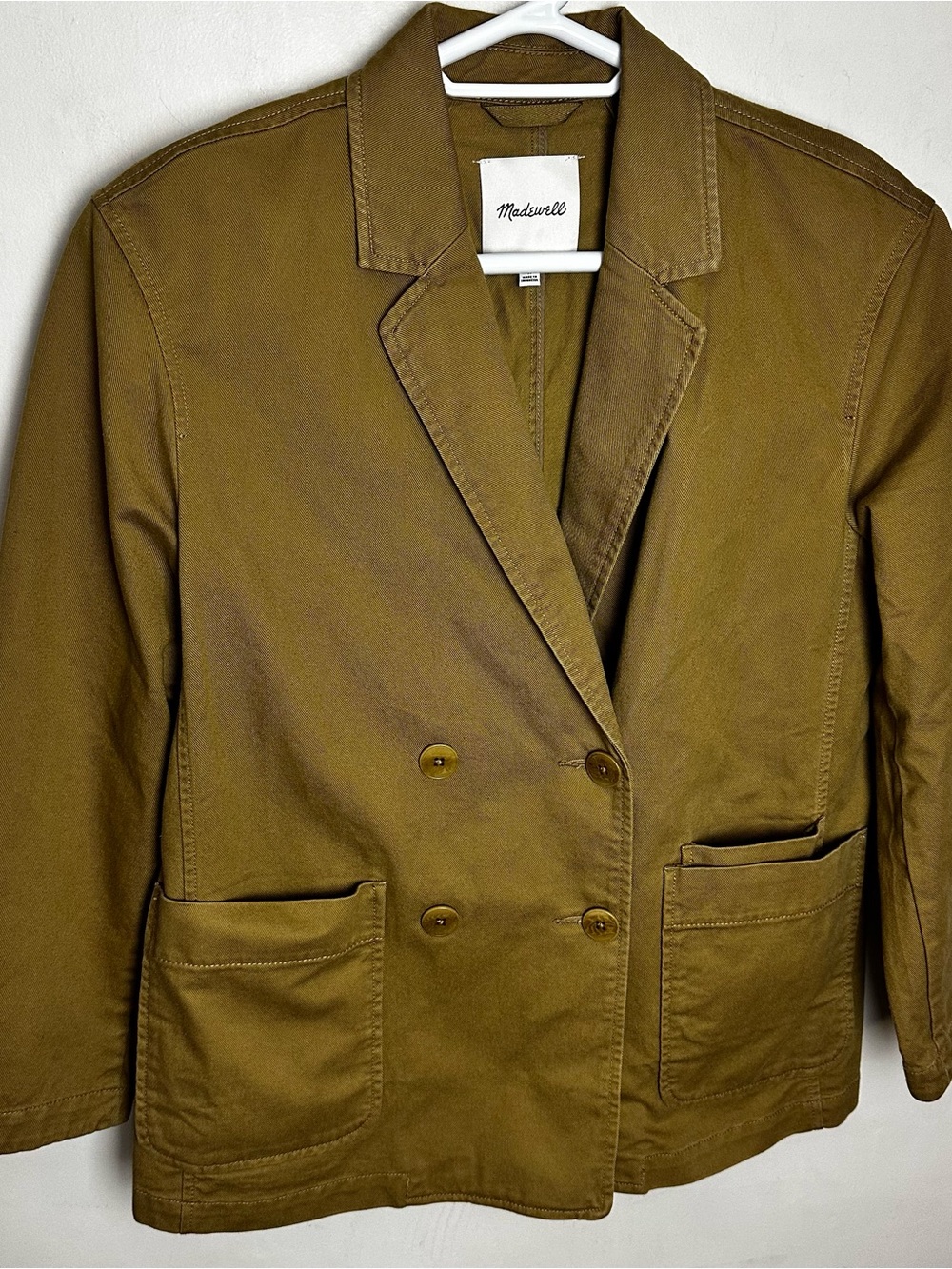 Madewell Crossover Blazer Jacket Women's Medium Pockets 100% Cotton Dark Khaki